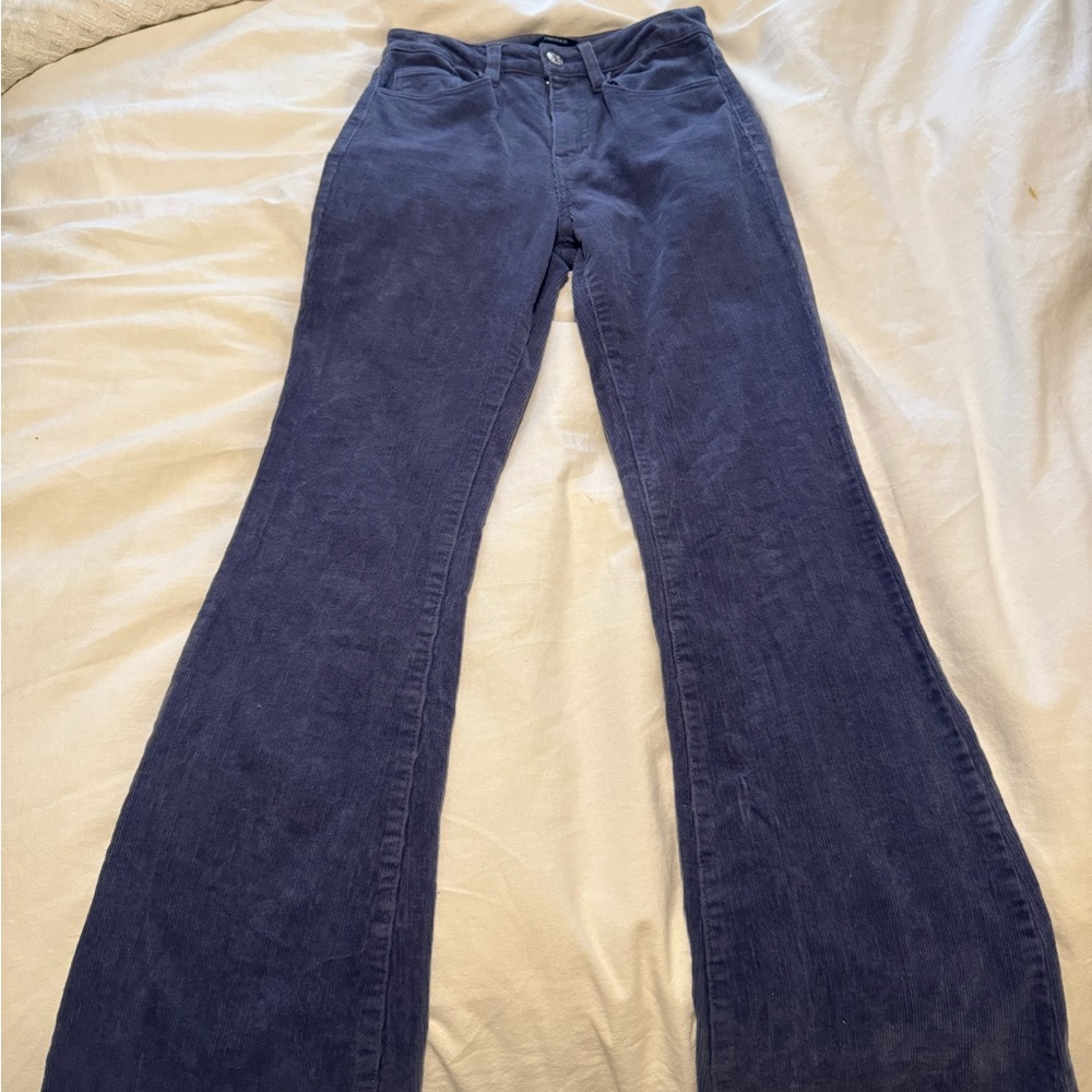 Medium dark purple corduroy pants.